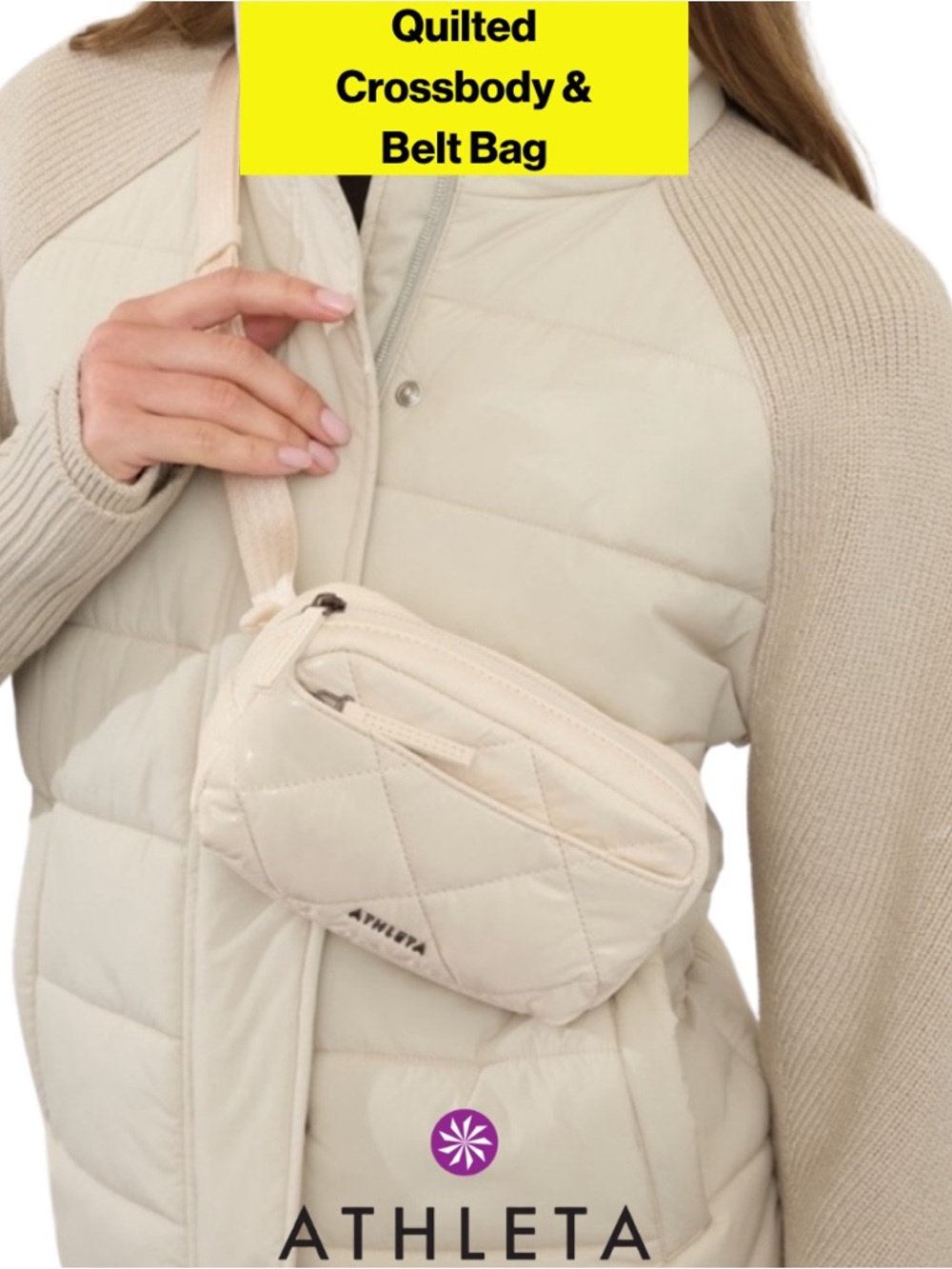 ATHLETA 🌟 Quilted Cream Crossbody Belt Bag Fanny (One Size)